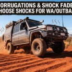 A 4WD visual in a desert area emphasizing on shocks and suspension. 